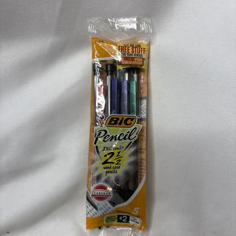 Bic Mechanical Pencils #2 Medium .7 mm 5 Assorted Colors Black Base 91188‎